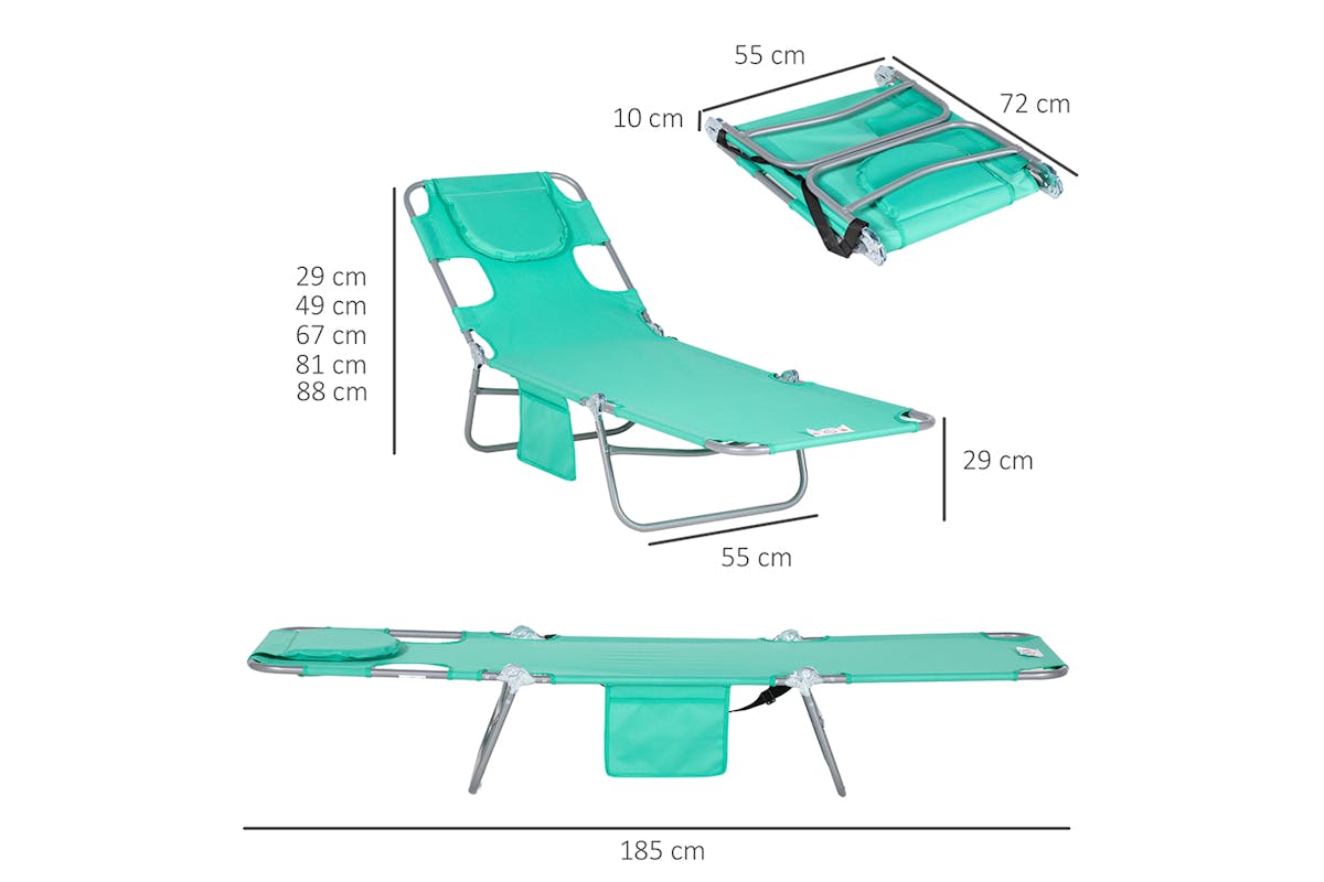 Outsunny Foldable Sun Lounger with Reading Hole | Green-5
