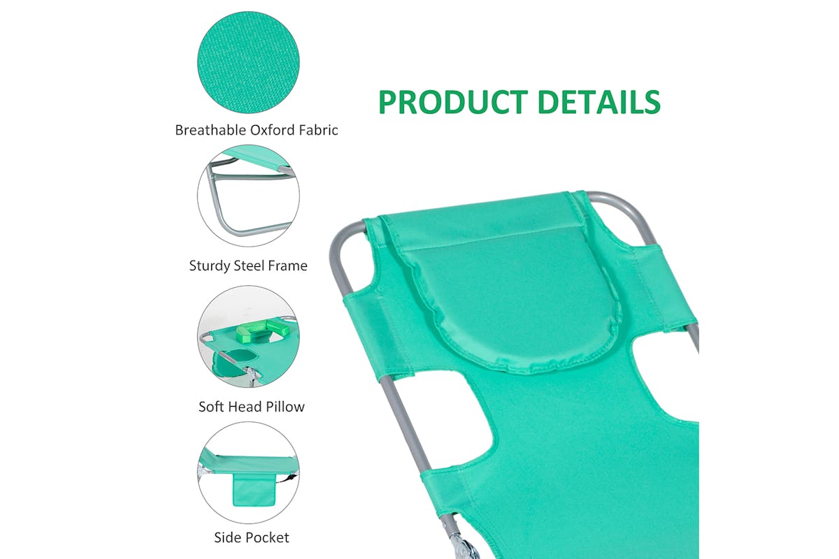 Outsunny Foldable Sun Lounger with Reading Hole | Green-6