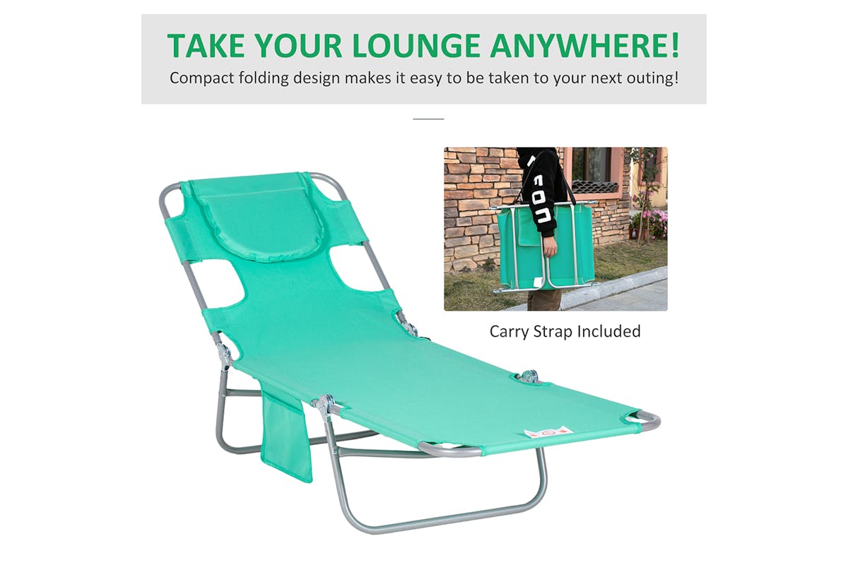 Outsunny Foldable Sun Lounger with Reading Hole | Green-7