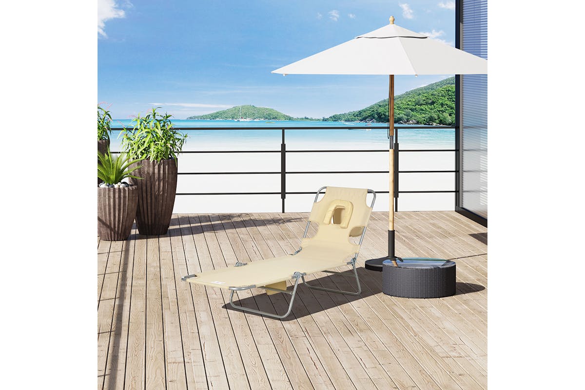 Outsunny Foldable Backrest Sun Lounger | Beige-2