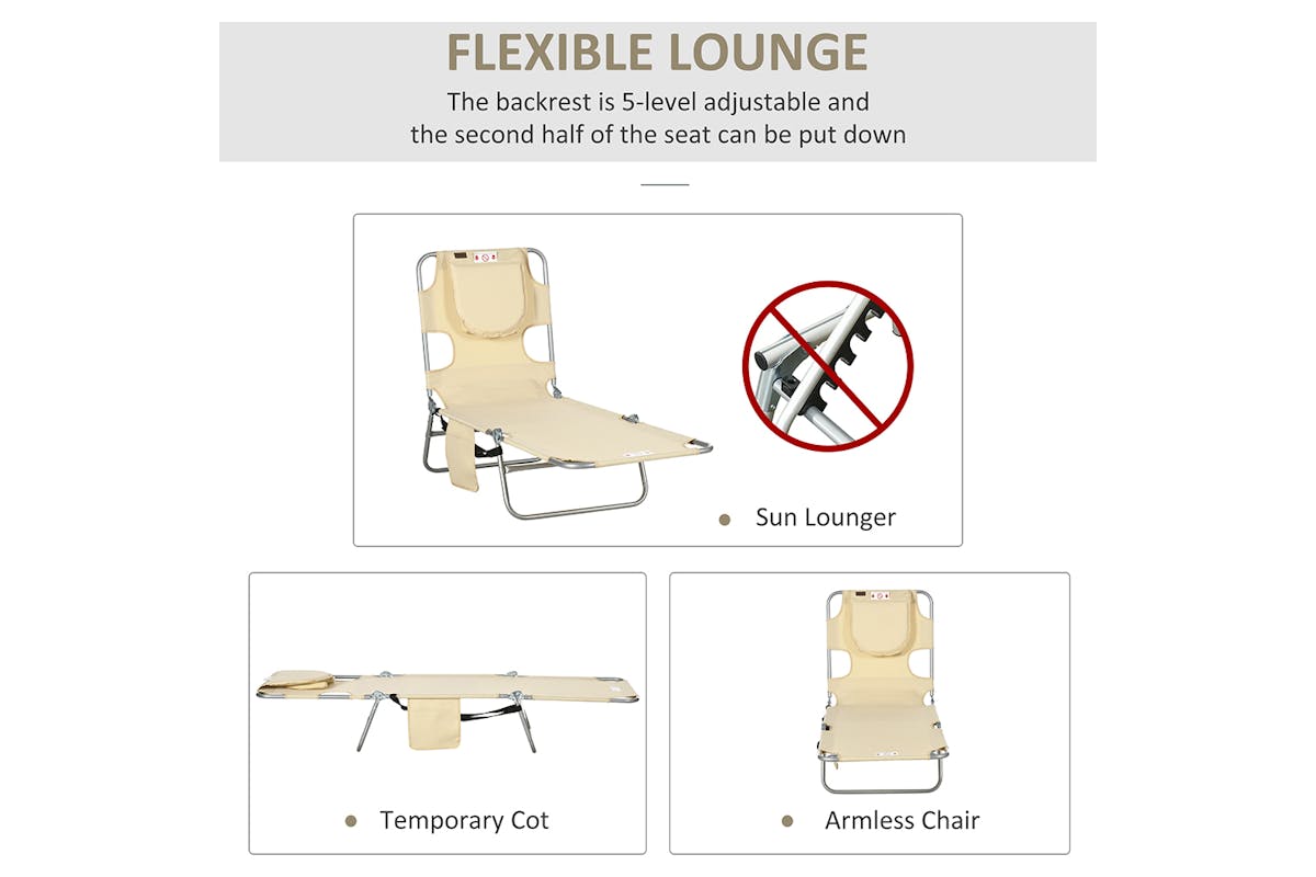 Outsunny Foldable Backrest Sun Lounger | Beige-3