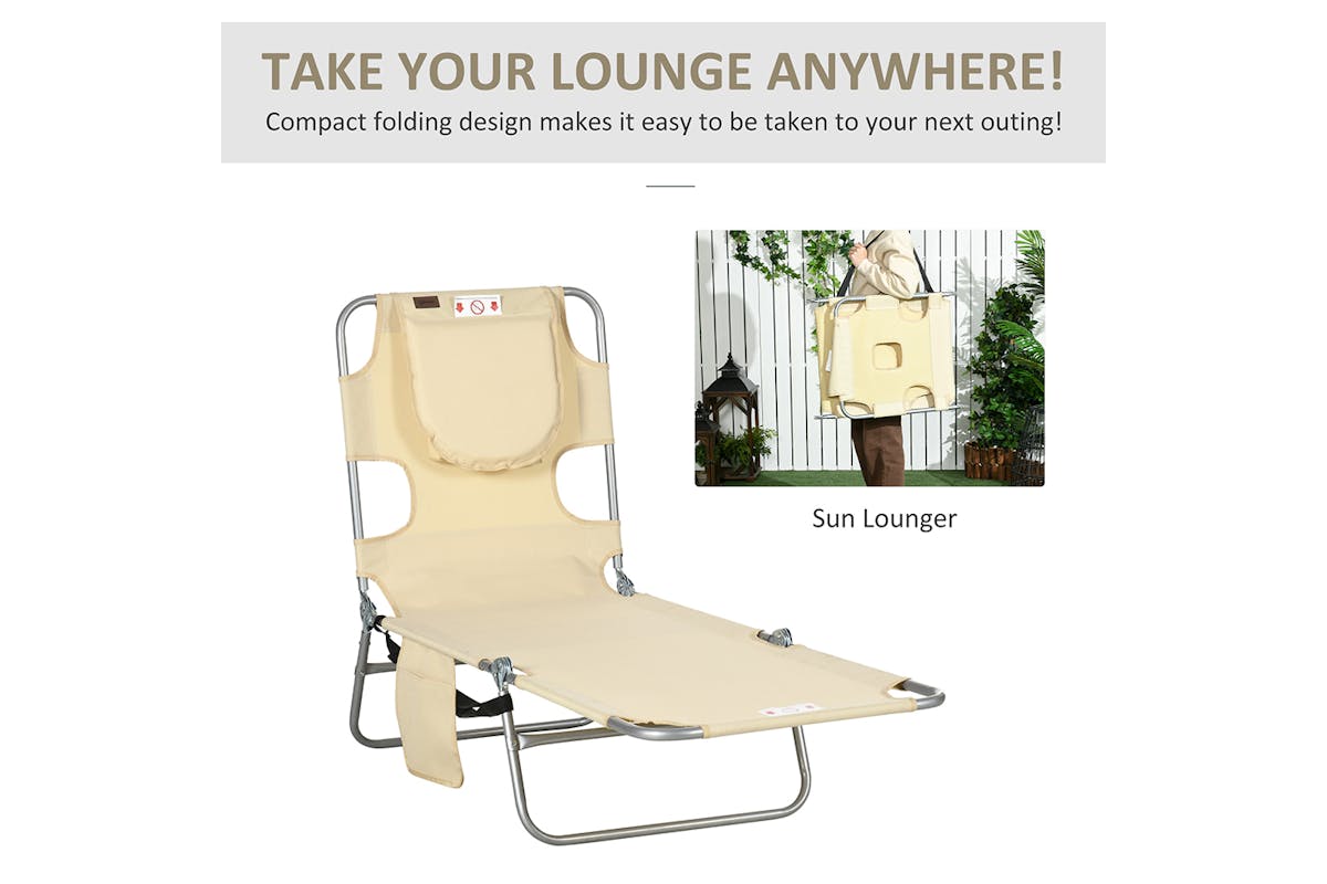 Outsunny Foldable Backrest Sun Lounger | Beige-4