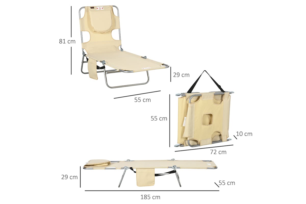 Outsunny Foldable Backrest Sun Lounger | Beige-5