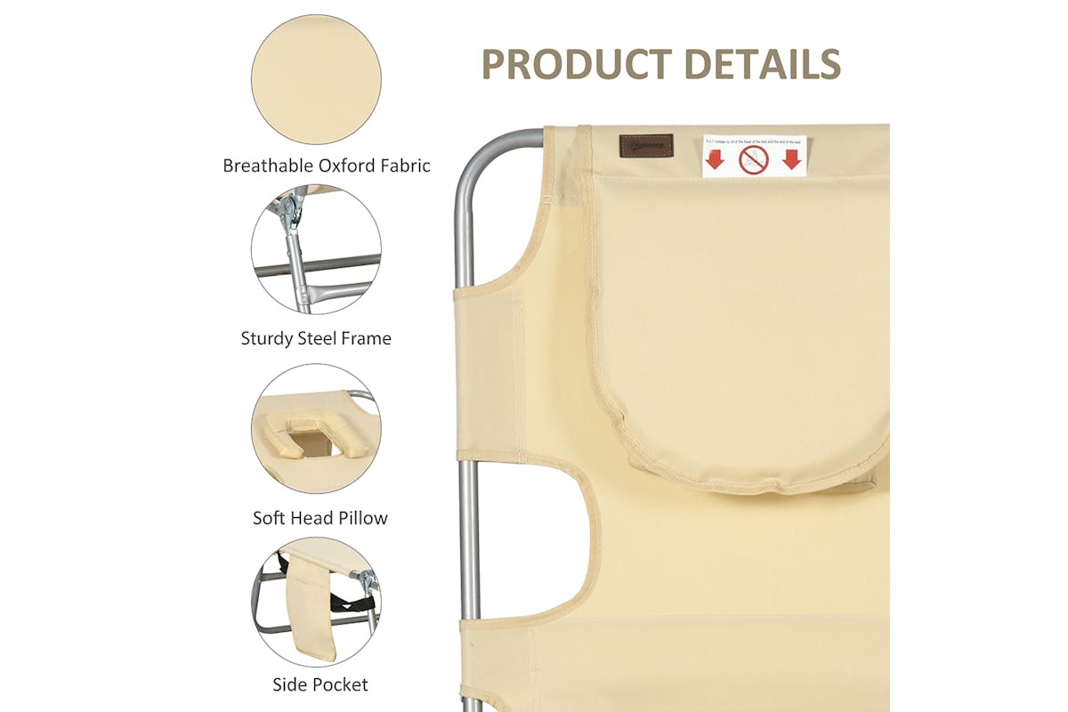 Outsunny Foldable Backrest Sun Lounger | Beige-6
