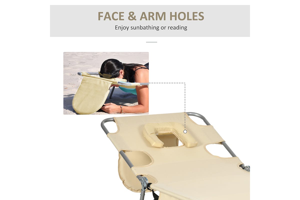 Outsunny Foldable Backrest Sun Lounger | Beige-7