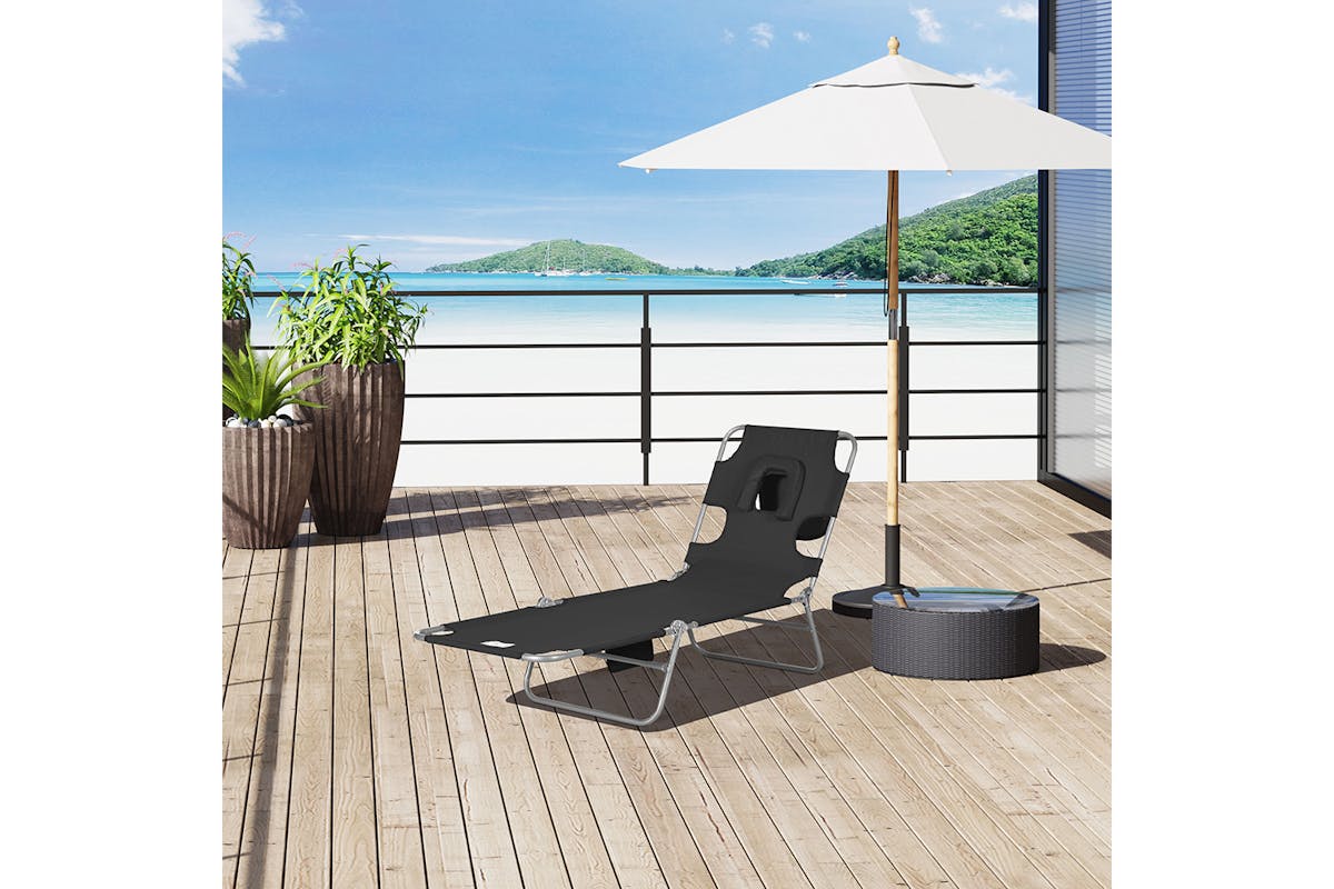 Outsunny Foldable Sun Lounger | Black-2