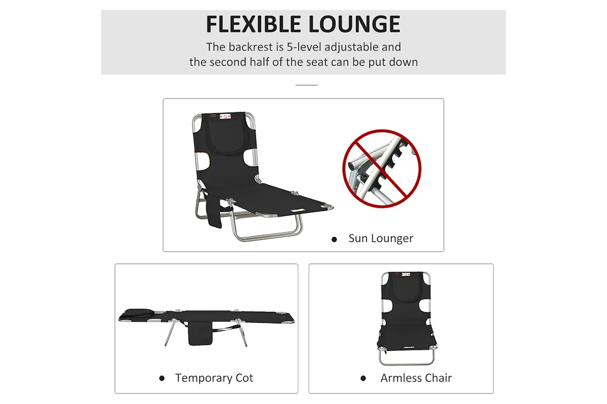 Outsunny Foldable Sun Lounger | Black-3