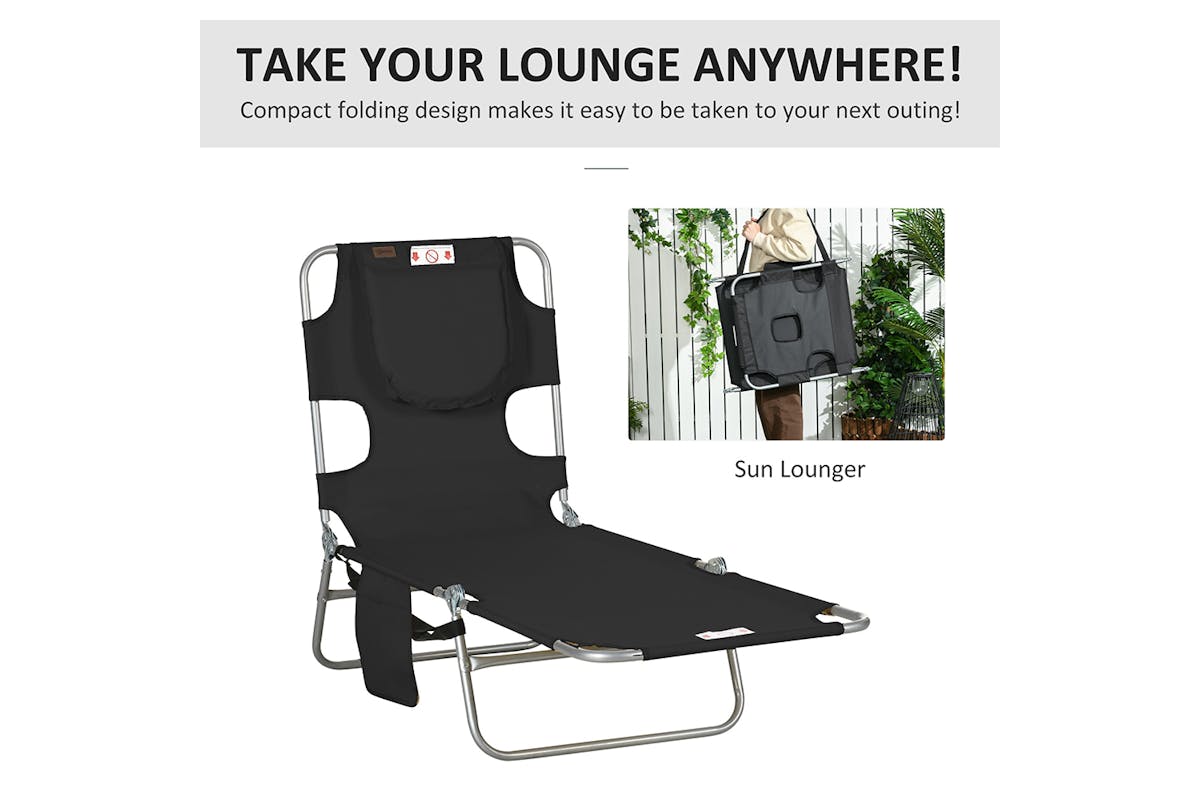 Outsunny Foldable Sun Lounger | Black-4