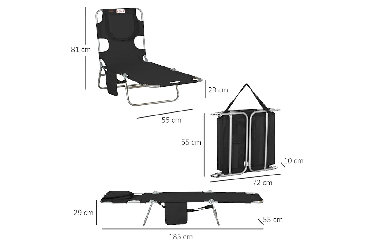 Outsunny Foldable Sun Lounger | Black-5