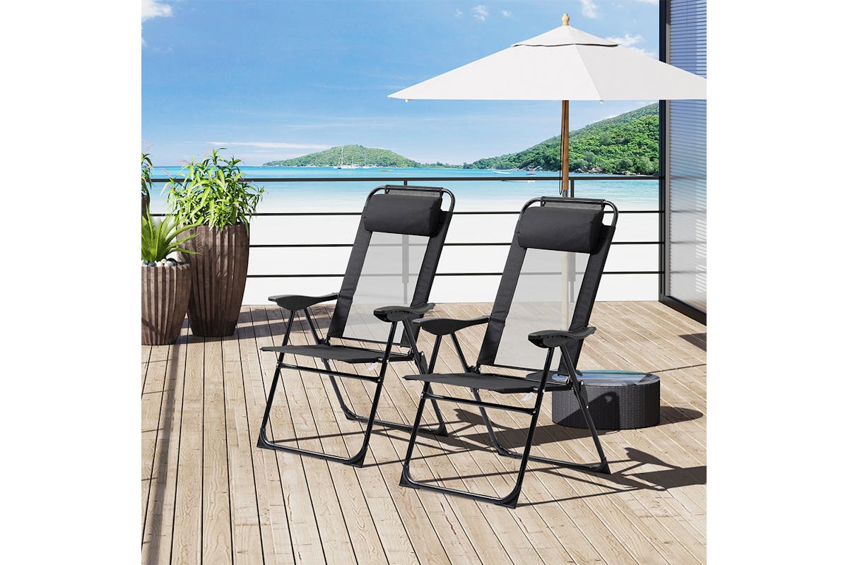 Outsunny Portable Folding Recliner Outdoor Patio Backrest | Black | Set of 2-2