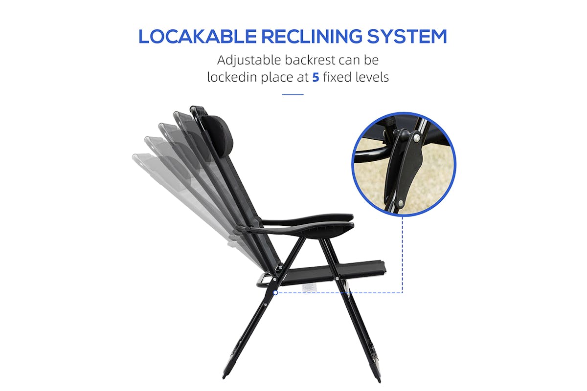 Outsunny Portable Folding Recliner Outdoor Patio Backrest | Black | Set of 2-3
