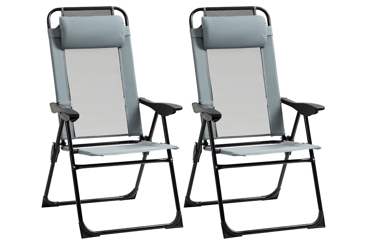 Outsunny Portable Folding Recliner Outdoor Patio Backrest | Grey | Set of 2