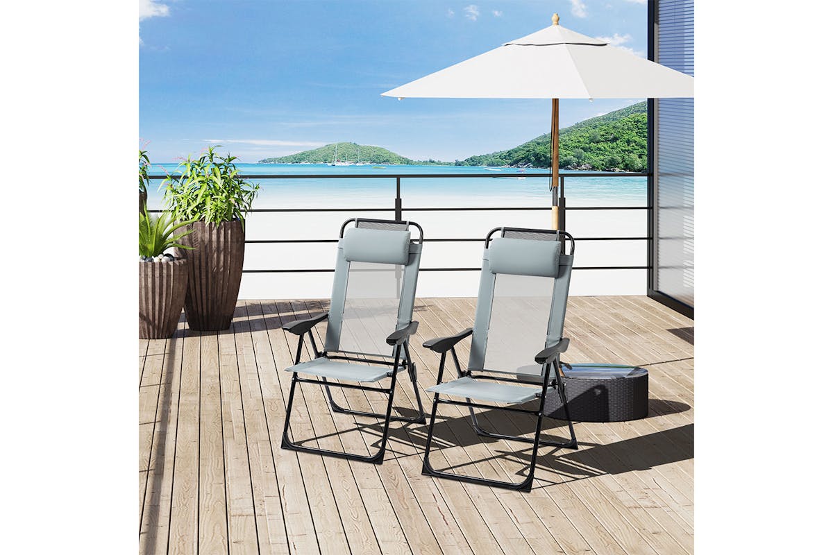 Outsunny Portable Folding Recliner Outdoor Patio Backrest | Grey | Set of 2-2