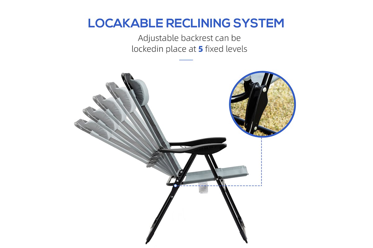 Outsunny Portable Folding Recliner Outdoor Patio Backrest | Grey | Set of 2-3