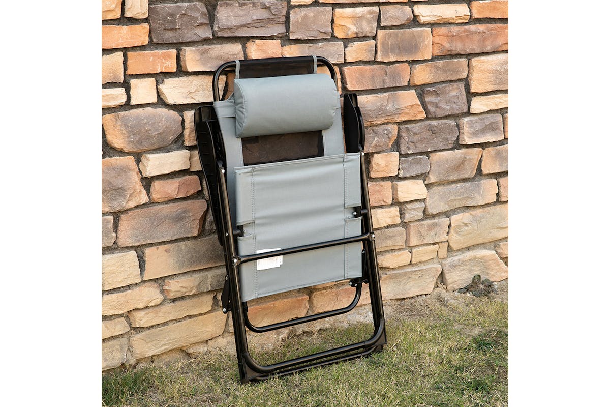 Outsunny Portable Folding Recliner Outdoor Patio Backrest | Grey | Set of 2-6
