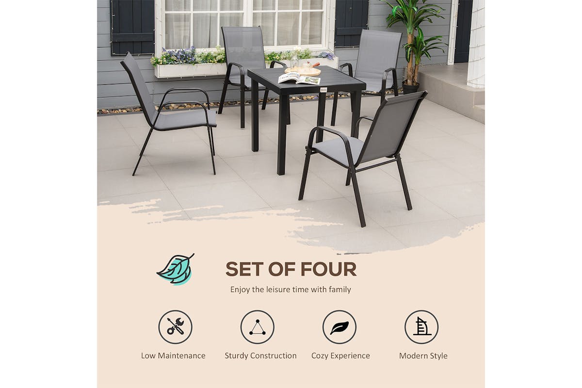 Outsunny Outdoor Garden Chairs  | Dark Grey | Set of 4-3