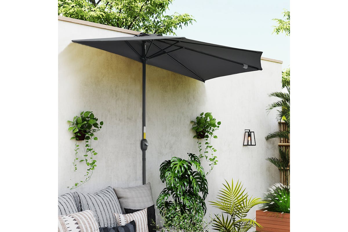 Outsunny 3 m Half Round Umbrella Parasol | Grey-2