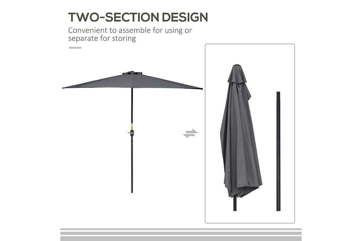 Outsunny 3 m Half Round Umbrella Parasol | Grey-3