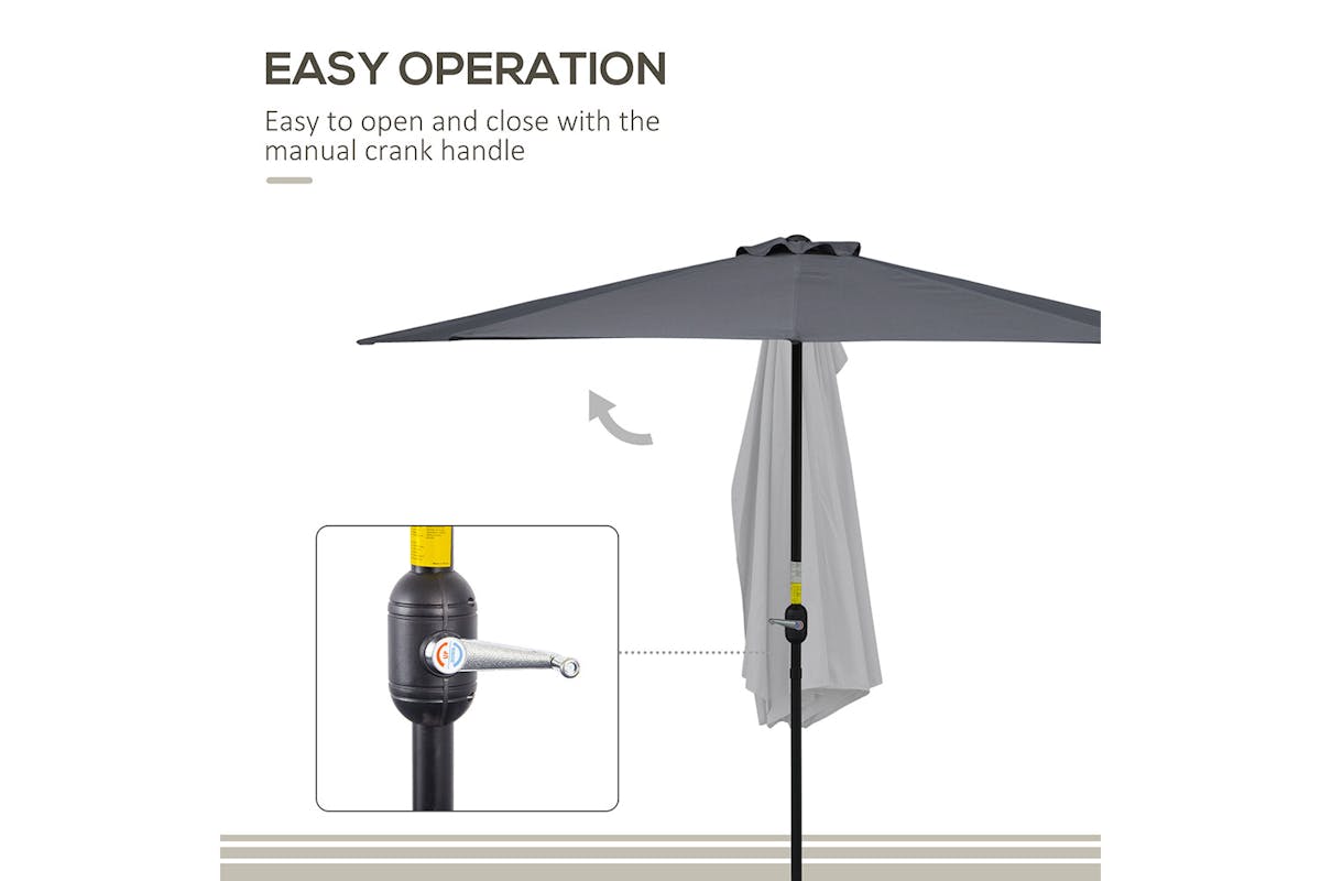 Outsunny 3 m Half Round Umbrella Parasol | Grey-4