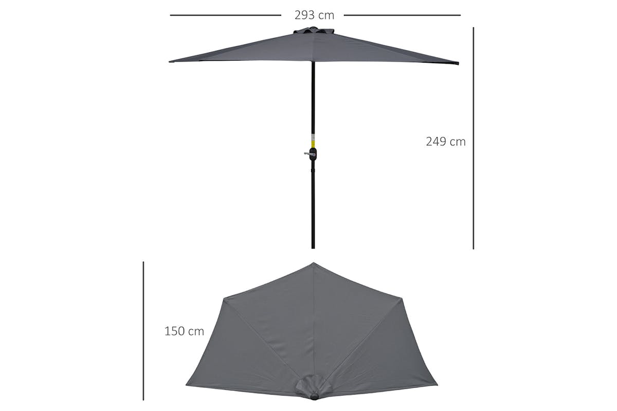 Outsunny 3 m Half Round Umbrella Parasol | Grey-8
