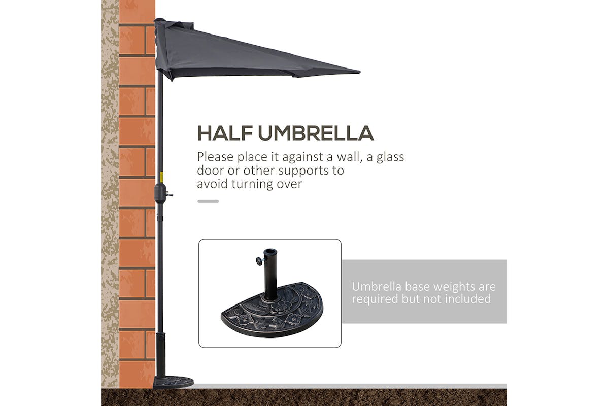 Outsunny 3 m Half Round Umbrella Parasol | Grey-5