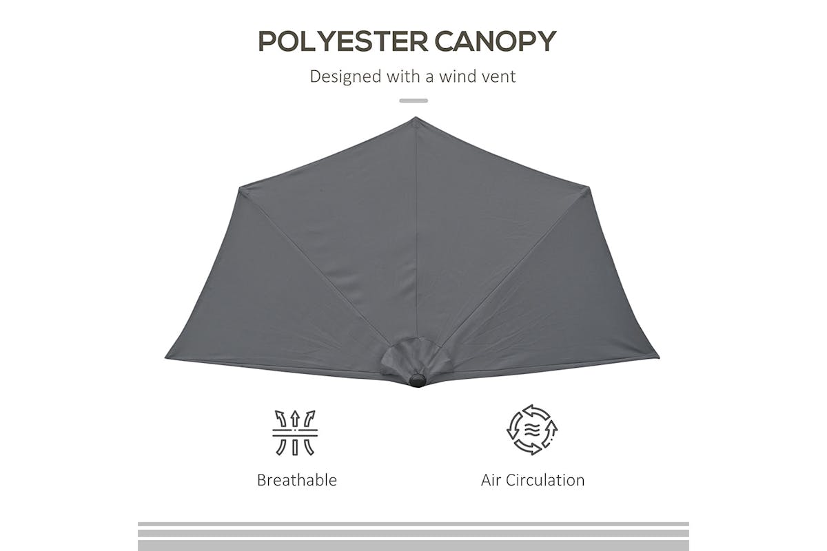Outsunny 3 m Half Round Umbrella Parasol | Grey-6