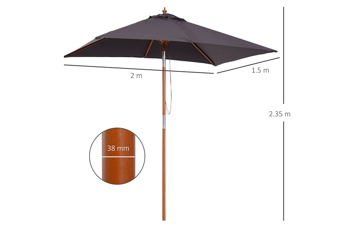 Outsunny Wooden Patio Umbrella | Deep Grey-8