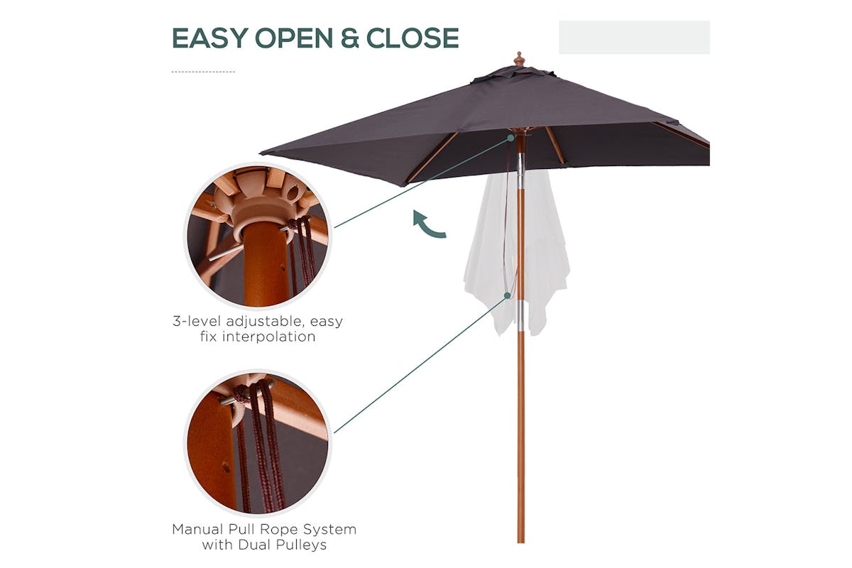 Outsunny Wooden Patio Umbrella | Deep Grey-5