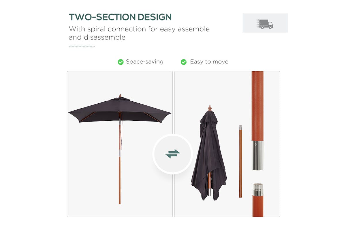 Outsunny Wooden Patio Umbrella | Deep Grey-6