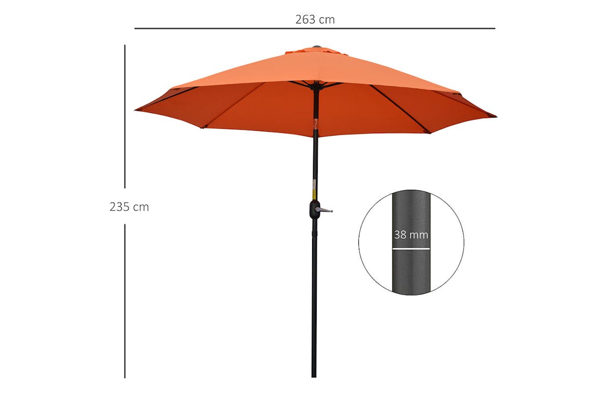 Outsunny 2.6m Patio Sun Umbrella Parasol | Orange/Black-8