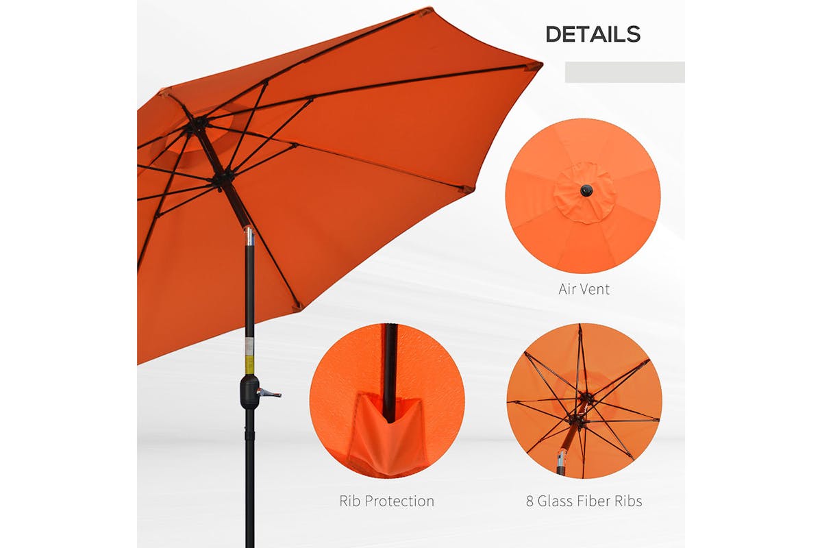 Outsunny 2.6m Patio Sun Umbrella Parasol | Orange/Black-5