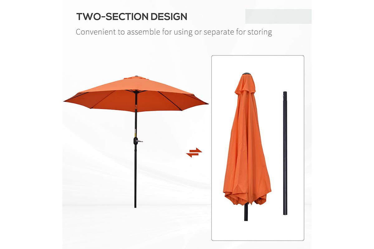 Outsunny 2.6m Patio Sun Umbrella Parasol | Orange/Black-6