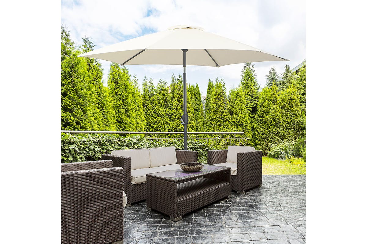 Outsunny Outdoor Garden Tilt Umbrella Sun Parasol | Cream White-2