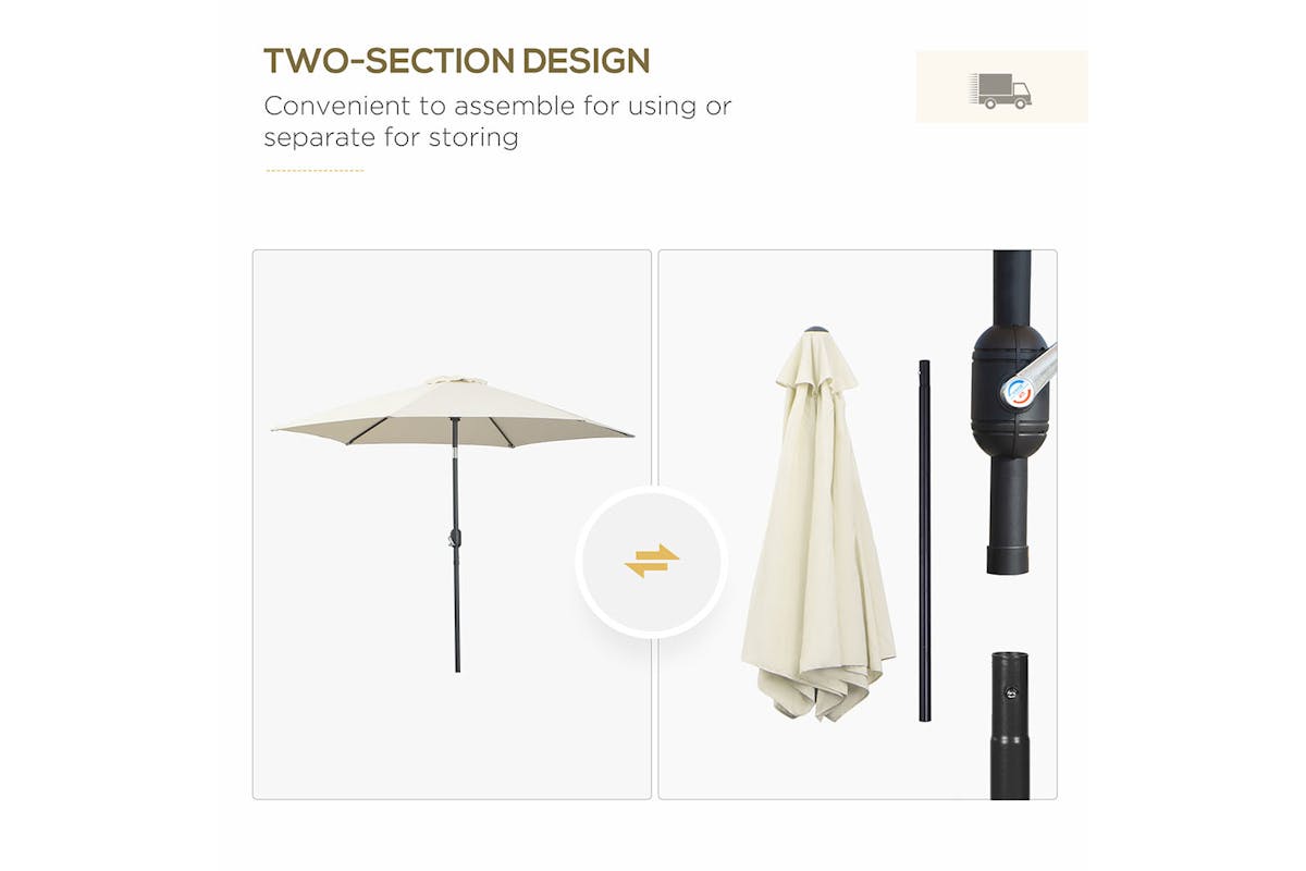 Outsunny Outdoor Garden Tilt Umbrella Sun Parasol | Cream White-5