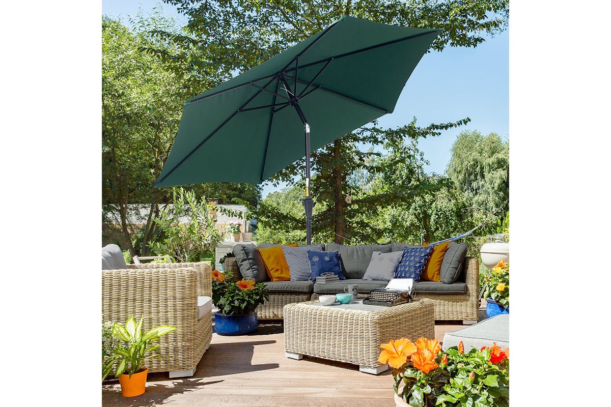 Outsunny Outdoor Garden Tilt Umbrella Sun Parasol | Dark Green-2