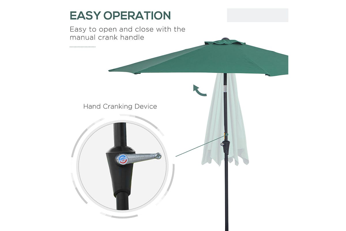 Outsunny Outdoor Garden Tilt Umbrella Sun Parasol | Dark Green-3