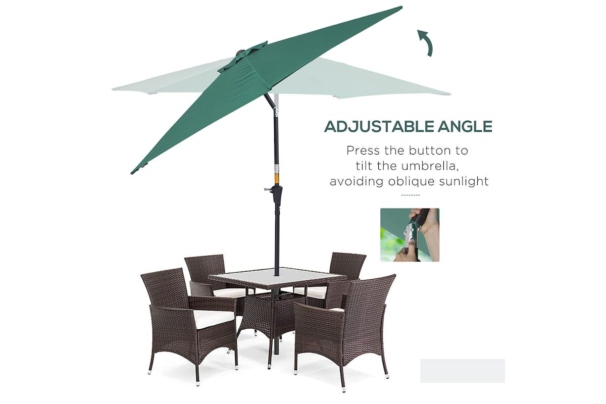 Outsunny Outdoor Garden Tilt Umbrella Sun Parasol | Dark Green-4