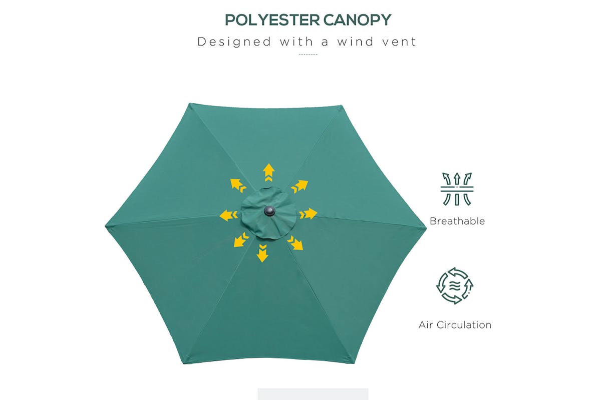 Outsunny Outdoor Garden Tilt Umbrella Sun Parasol | Dark Green-5