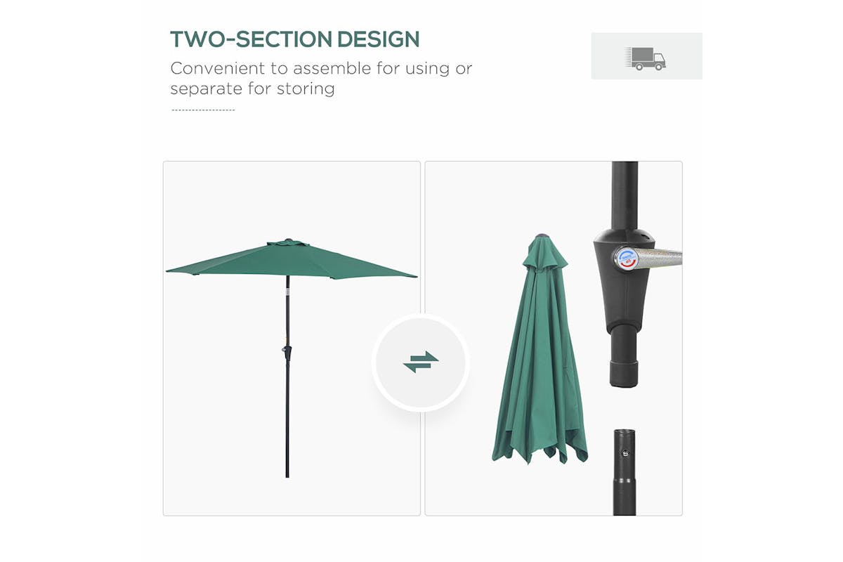 Outsunny Outdoor Garden Tilt Umbrella Sun Parasol | Dark Green-6