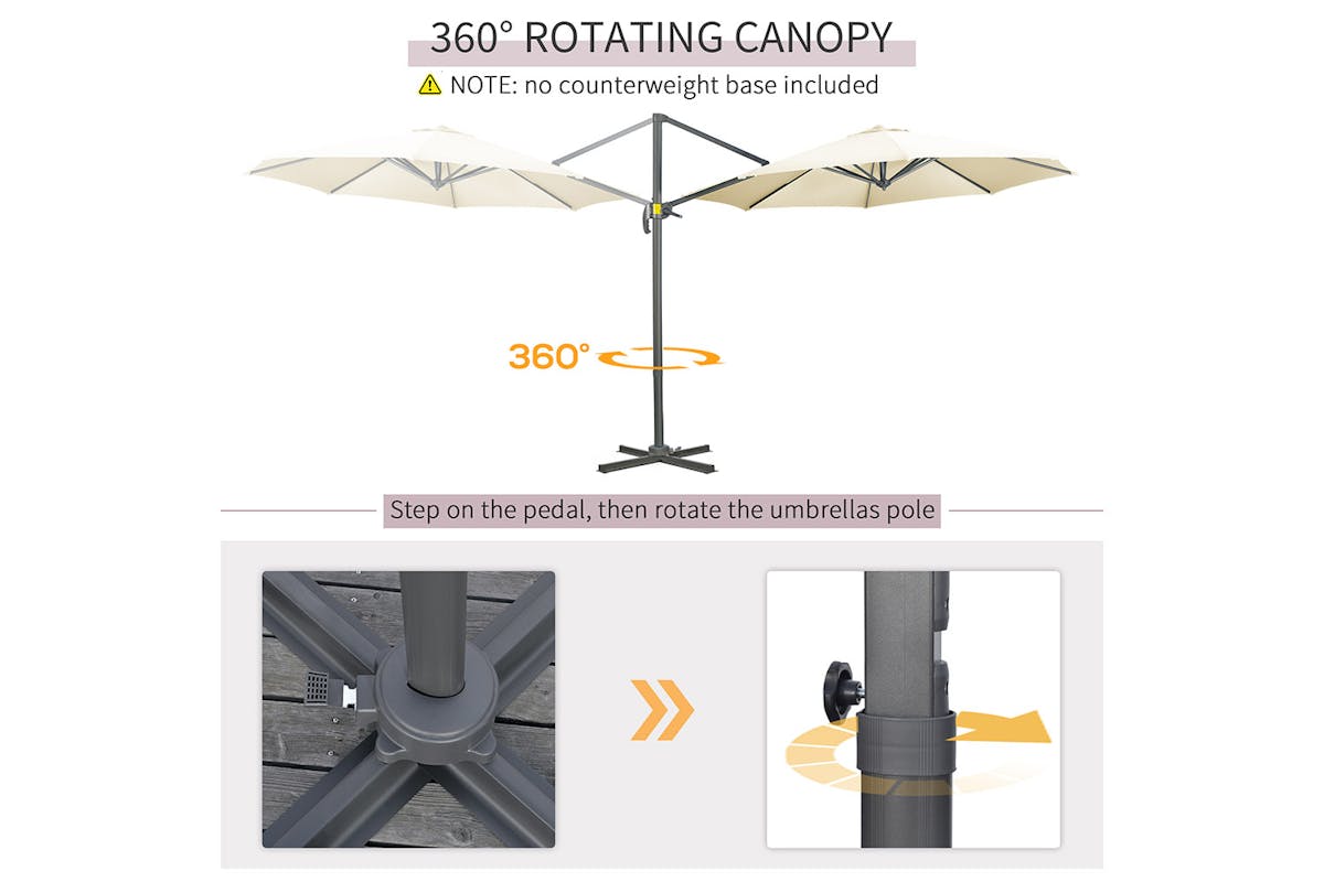 Outsunny 360° Rotation Parasol Umbrella | Cream White-3
