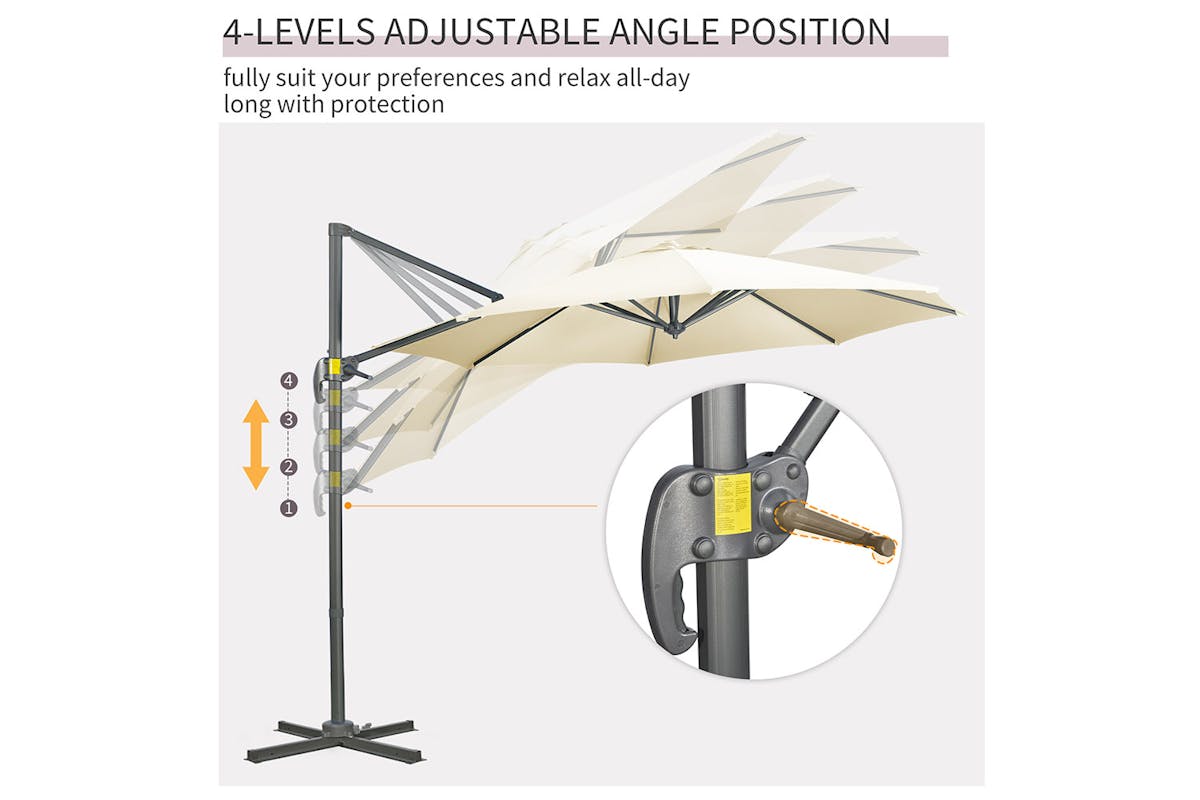 Outsunny 360° Rotation Parasol Umbrella | Cream White-4