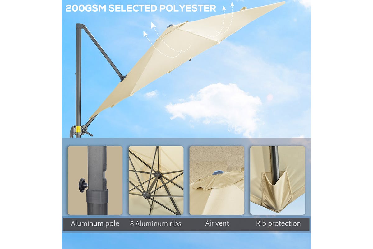 Outsunny 360° Rotation Parasol Umbrella | Cream White-6