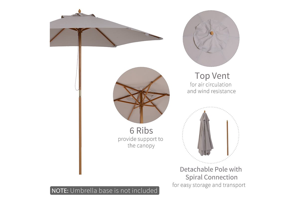 Outsunny Garden Sun Shade Parasol | Grey-3