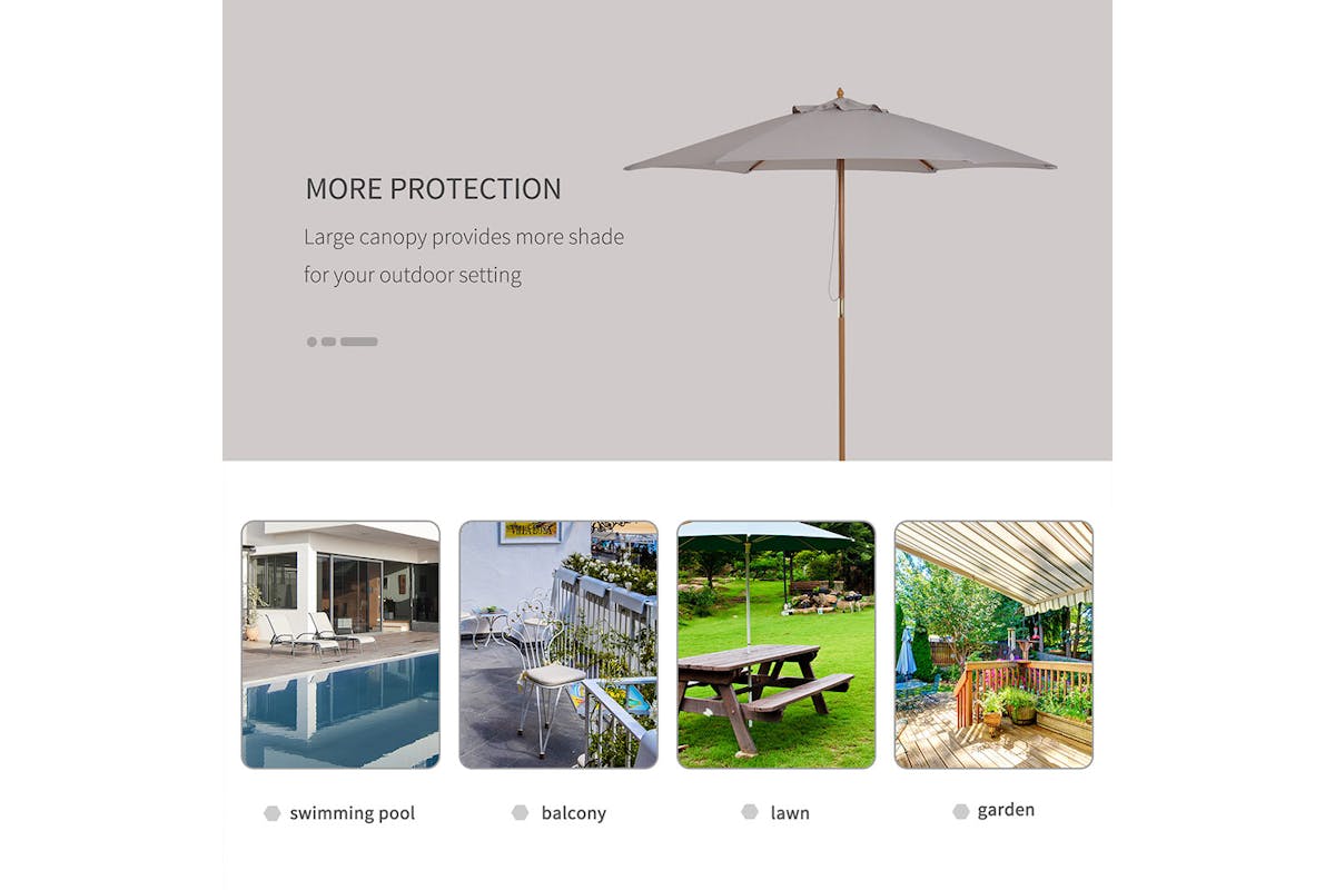Outsunny Garden Sun Shade Parasol | Grey-5