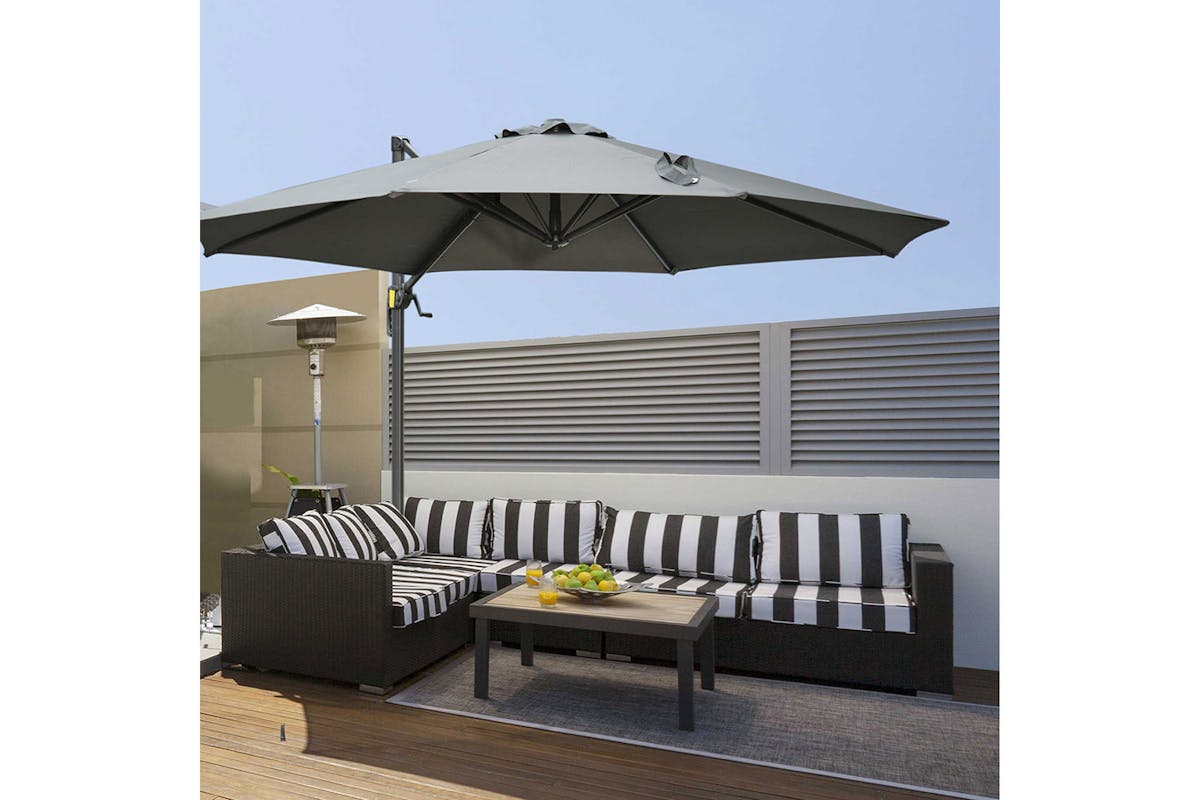 Outsunny 360° Rotation Parasol Umbrella with Base | Dark Grey-2