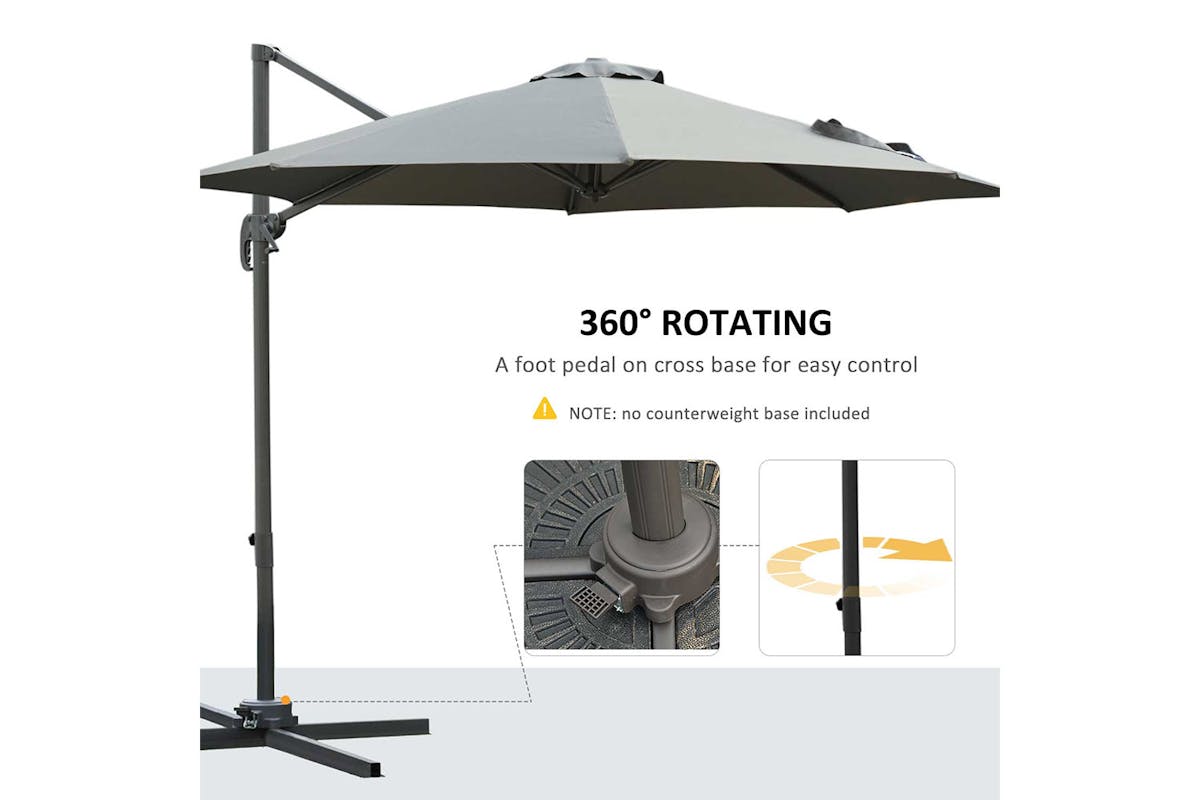 Outsunny 360° Rotation Parasol Umbrella with Base | Dark Grey-3