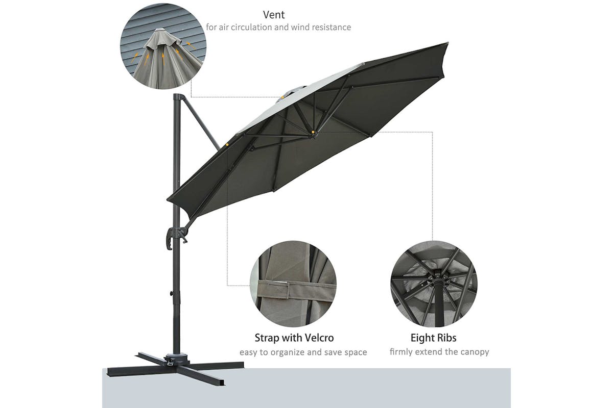 Outsunny 360° Rotation Parasol Umbrella with Base | Dark Grey-5