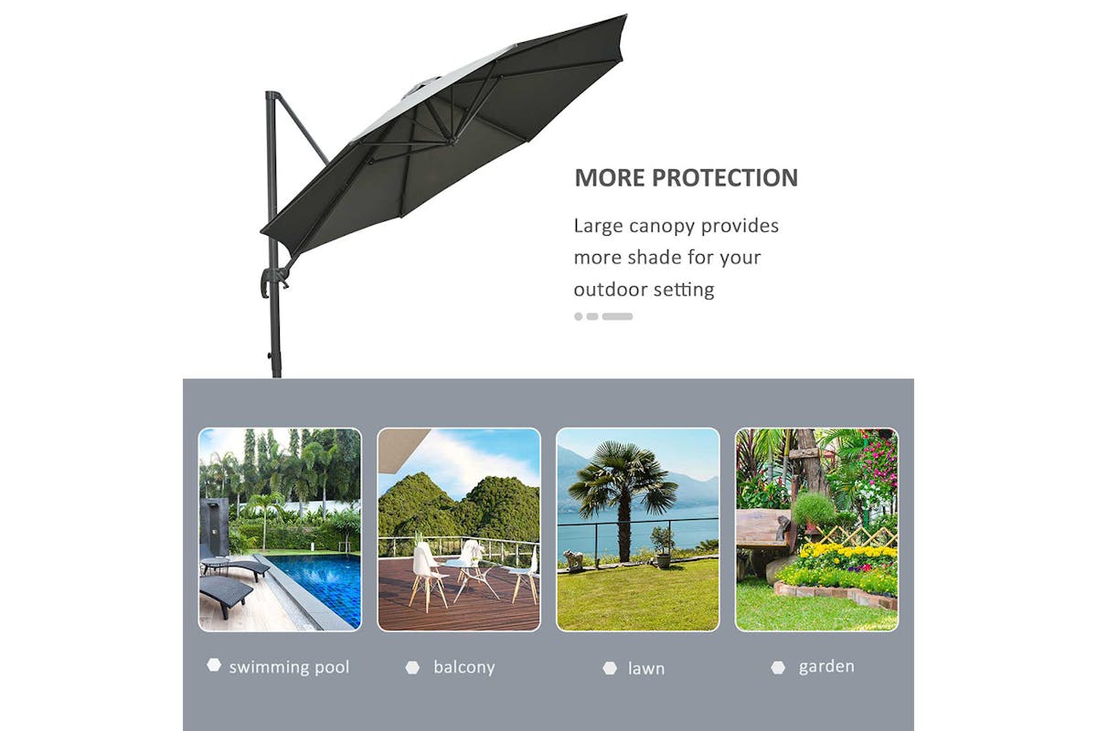 Outsunny 360° Rotation Parasol Umbrella with Base | Dark Grey-6