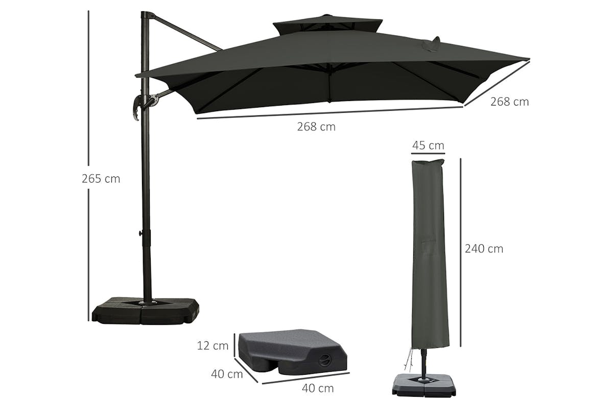 Outsunny 360° Rotation Roma Umbrella | Dark Grey-8