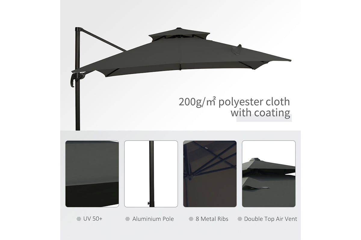 Outsunny 360° Rotation Roma Umbrella | Dark Grey-5